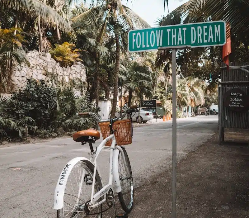 parked white bicycle